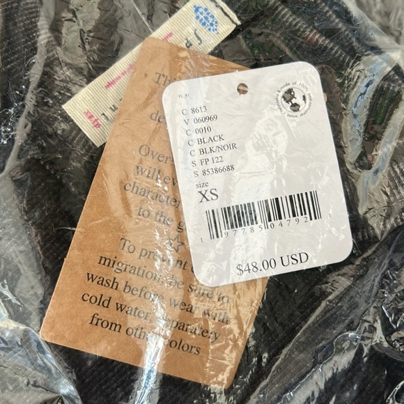 Free people Black Ribbed Long Sleeve Baby Tee extra small only - Picture 5 of 7